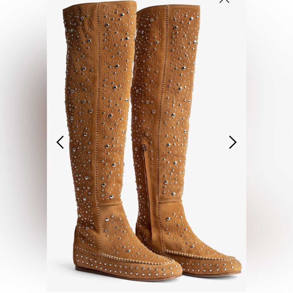 $1198 Zadig & Voltaire Santa Dream Studs Suede High Boots New